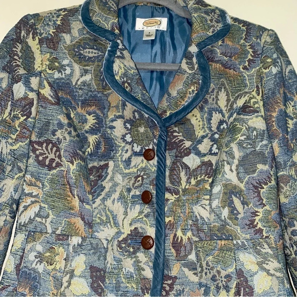 Women’s Vintage Victorian Floral Talbots brand Blazer Jacket blue Velvet size  2 - Picture 12 of 13